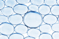 Close-up of blue gel capsules on a white background