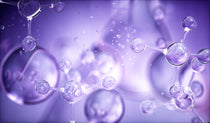 Purple molecular structure with bubbles on a purple background