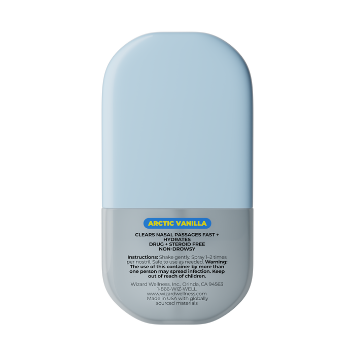 Nasal spray container with 'Arctic Vanilla' flavor on a white background